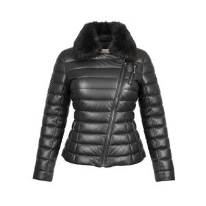 Moncler Andeol brown leather puffer jacket